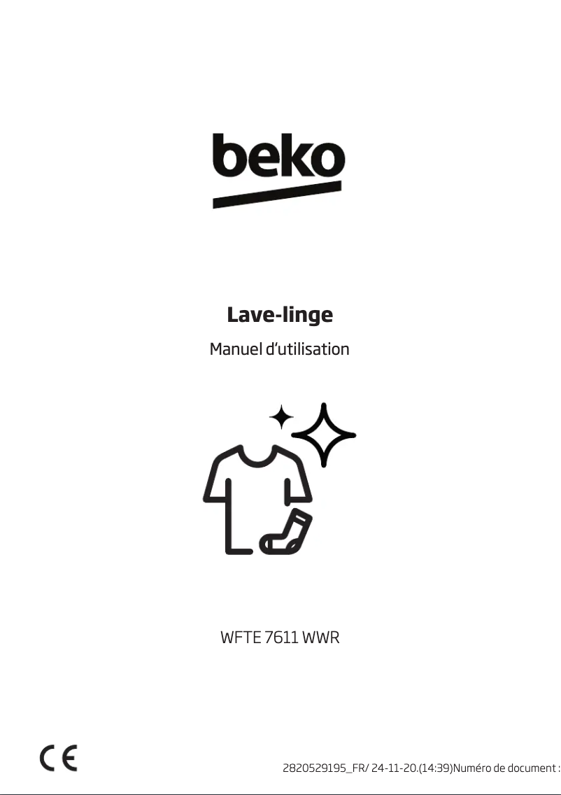 Page 1 de la notice Manuel utilisateur Beko WFTE 7611 WWR
