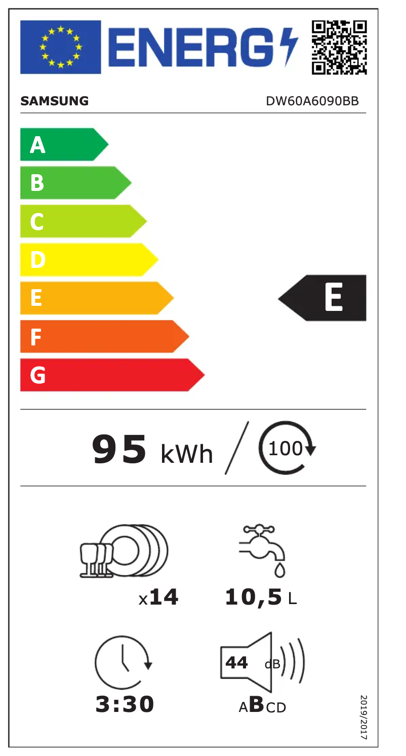 Page 1 de la notice Label énergétique Samsung DW60A6090BB