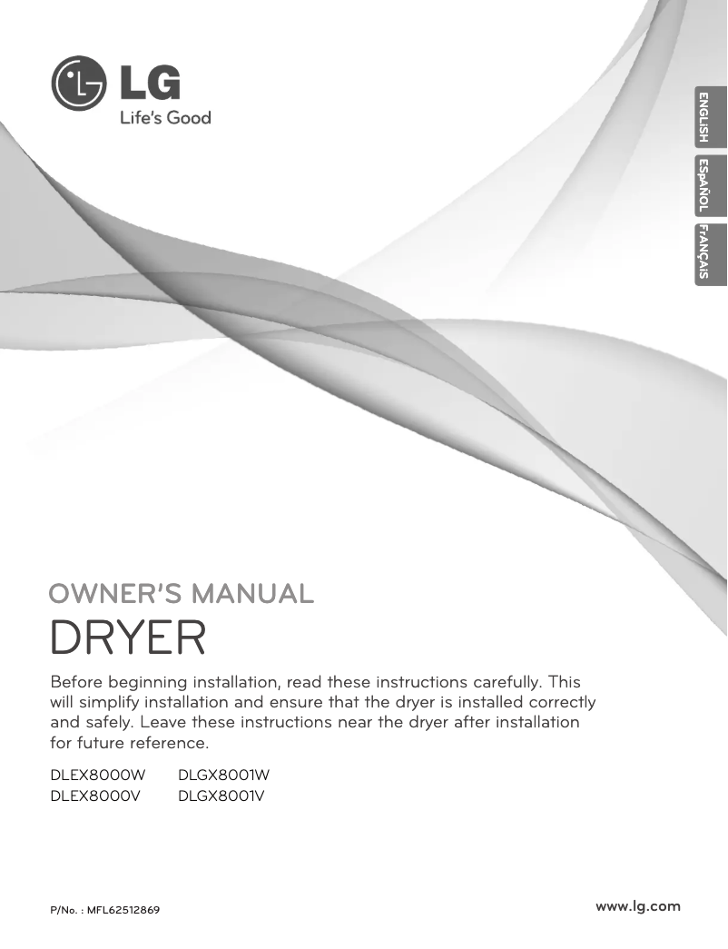 Page n°1 - Manuel d'utilisation et d'entretien LG DLGX8001V