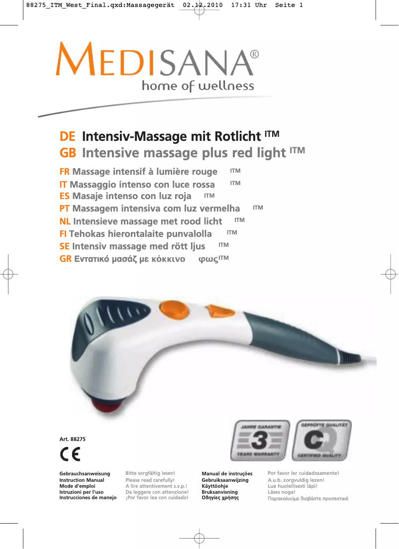 Page 1 de la notice Manuel utilisateur Medisana ITM 88275