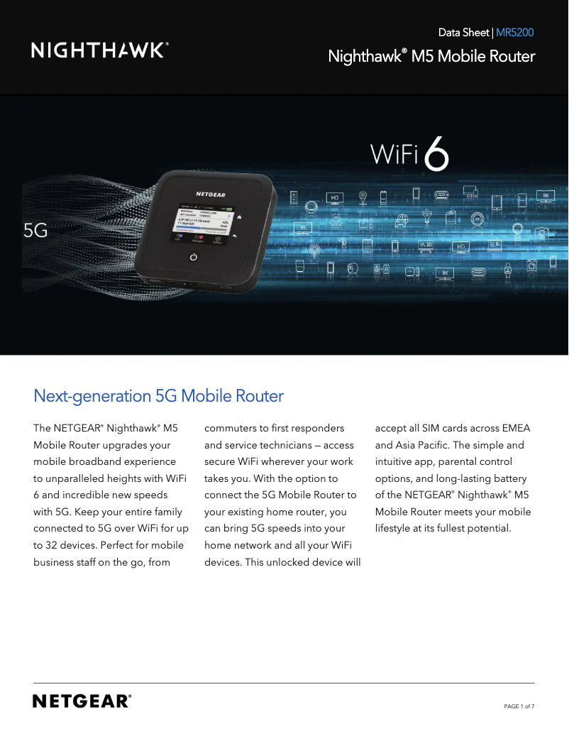 Page 1 de la notice Fiche technique Netgear Nighthawk M5 MR5200