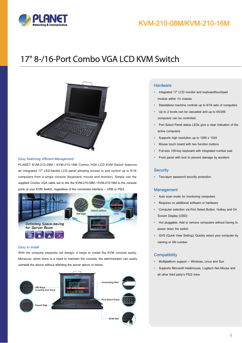 Page n°1 - Fiche technique Planet KVM-210-08M