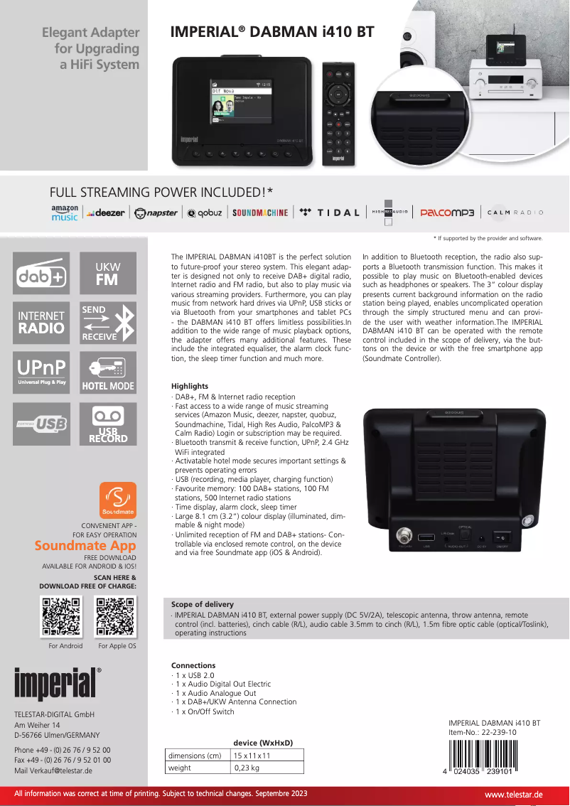 Image de la première page du manuel de l'appareil DABMAN i410 BT