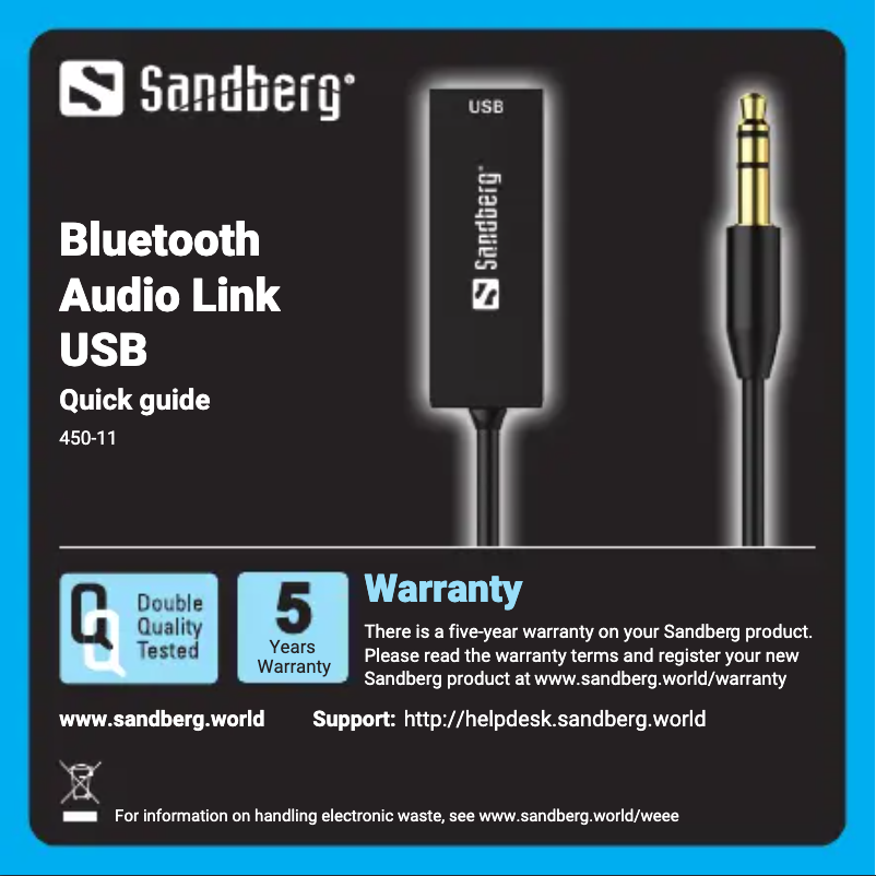 Page 1 de la notice Manuel utilisateur Sandberg Bluetooth Audio Link USB 450-11