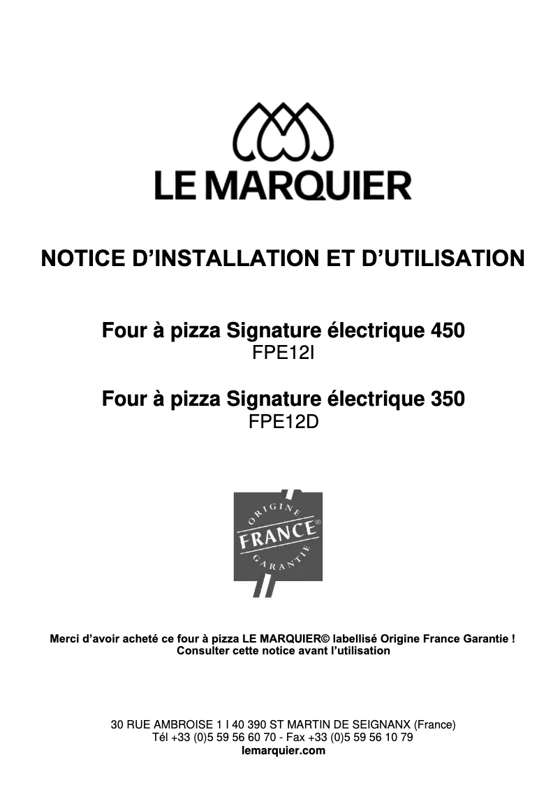 Page 1 de la notice Manuel utilisateur Le Marquier FPE12I