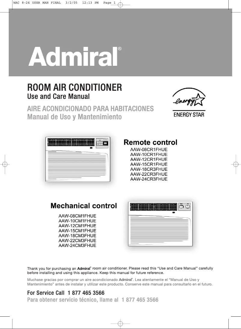 Page n°1 - Manuel utilisateur Admiral AAW-10CM1FHUE