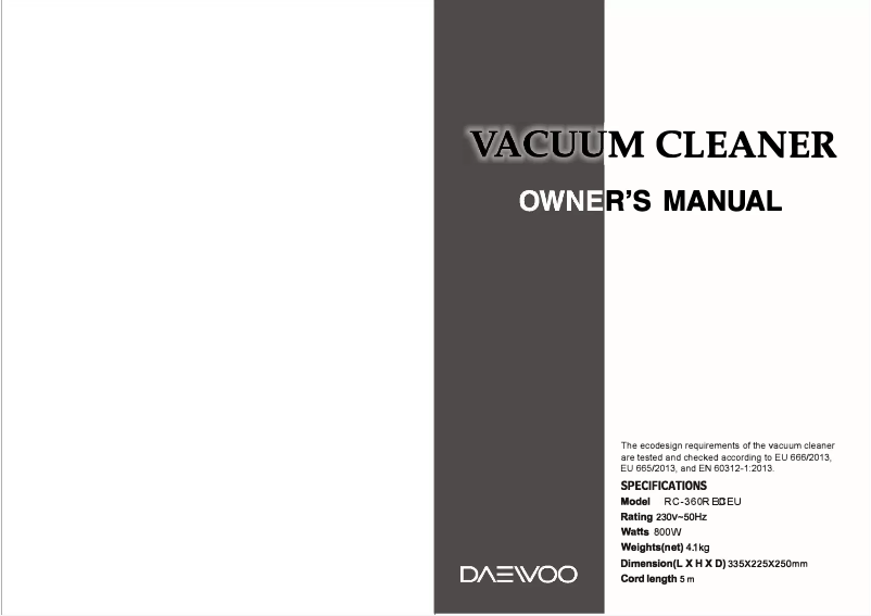 Page 1 de la notice Manuel utilisateur Daewoo RC-360R ECO EU