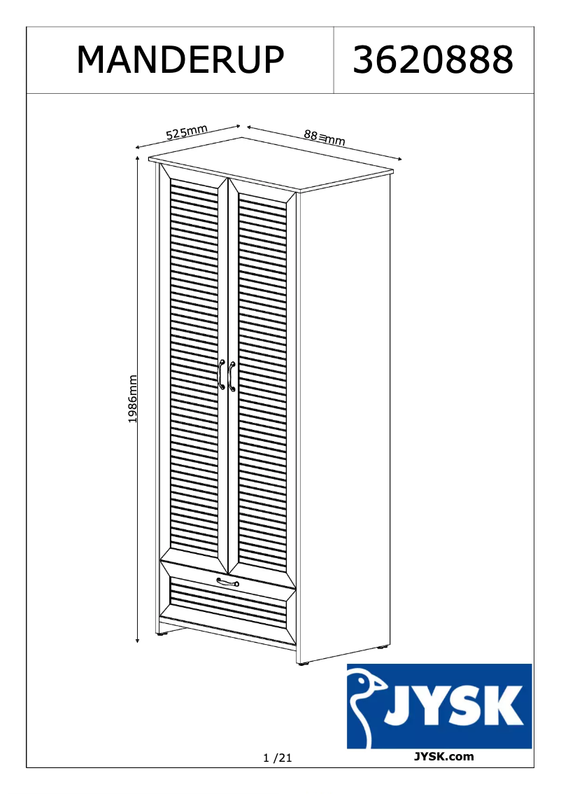 Page 1 de la notice Manuel utilisateur JYSK MANDERUP 88x199