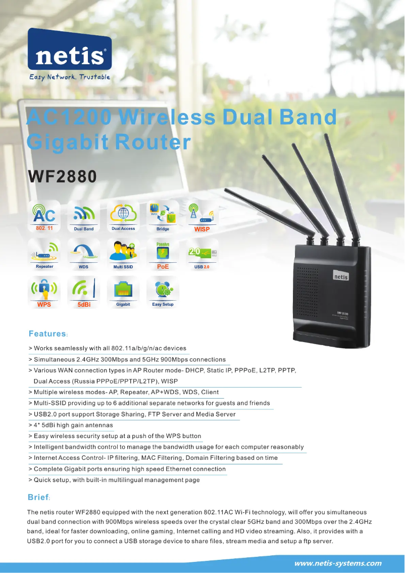 Page 1 de la notice Fiche technique Netis WF2880