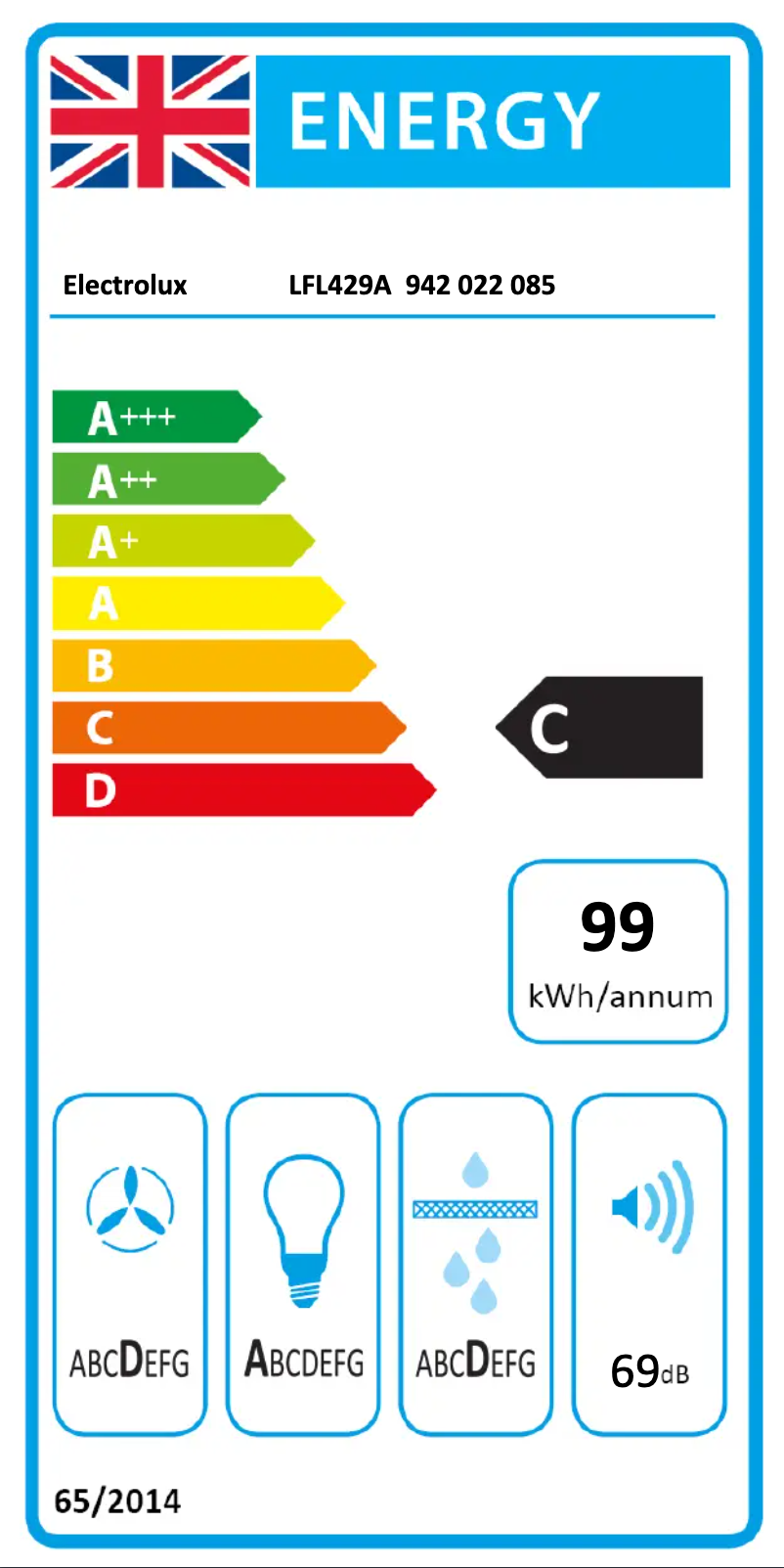 Page n°1 - Label énergétique Electrolux LFL429A