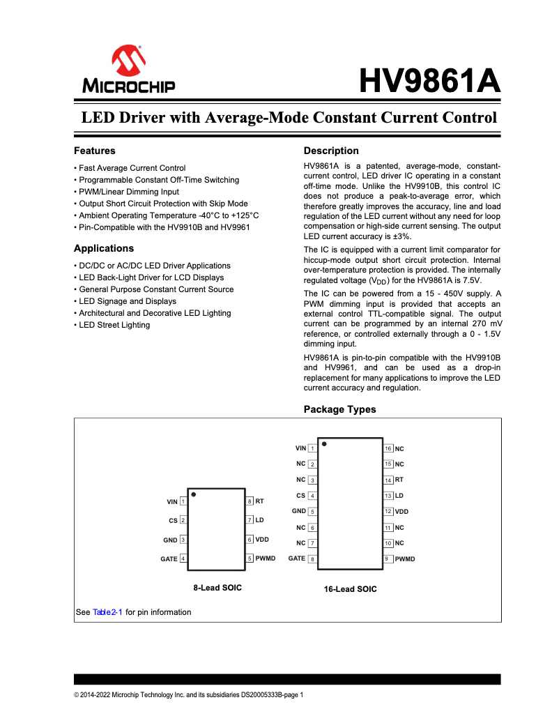 Página 1 del manual Manual de usuario Microchip HV9861A