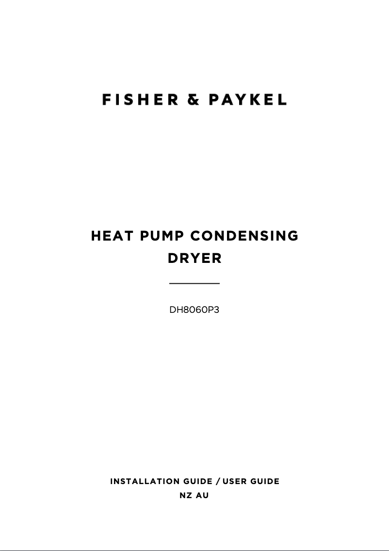 Page 1 de la notice Manuel utilisateur Fisher & Paykel DH8060P3