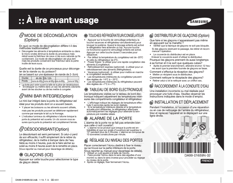 Page 1 de la notice Manuel utilisateur Samsung RSH7UNPN