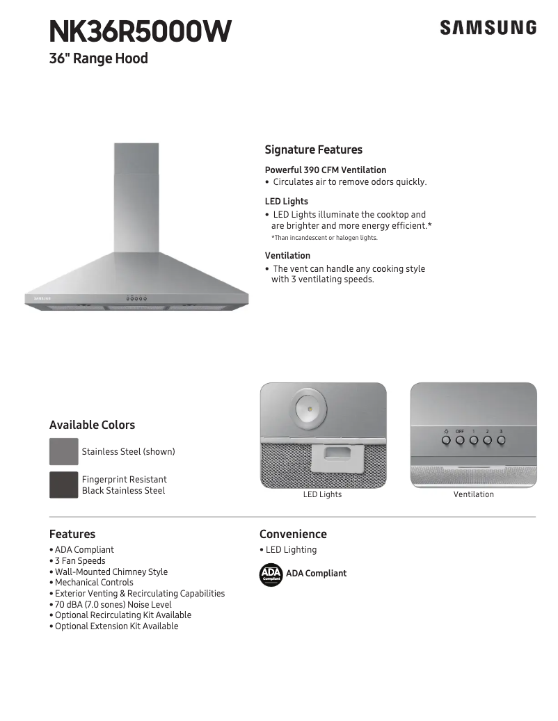 Page 1 de la notice Fiche technique Samsung NK36R5000WS