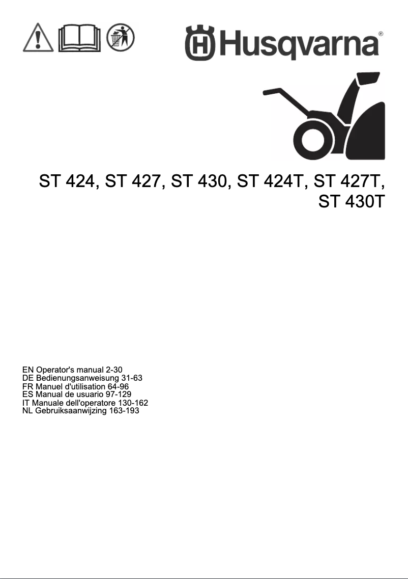 Page 1 de la notice Manuel utilisateur Husqvarna ST 427