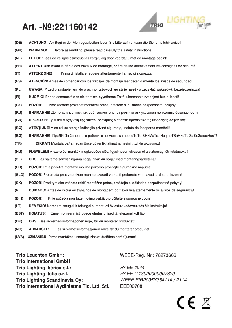 Page n°1 - Manuel utilisateur Trio Lighting Mapi