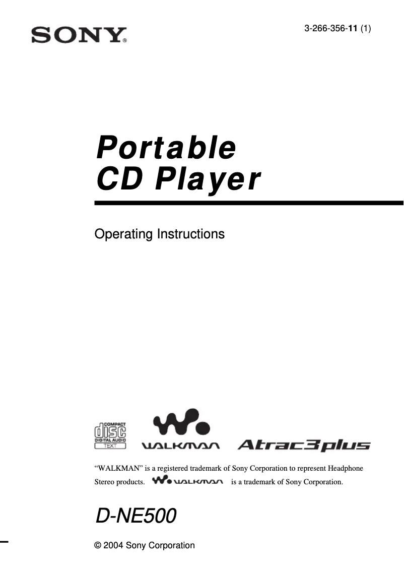 Page n°1 - Manuel utilisateur Sony Walkman D-NE500