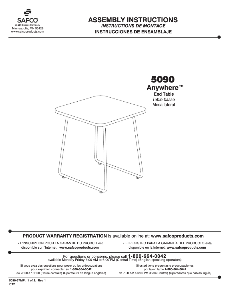Page n°1 - Manuel utilisateur Safco 5090