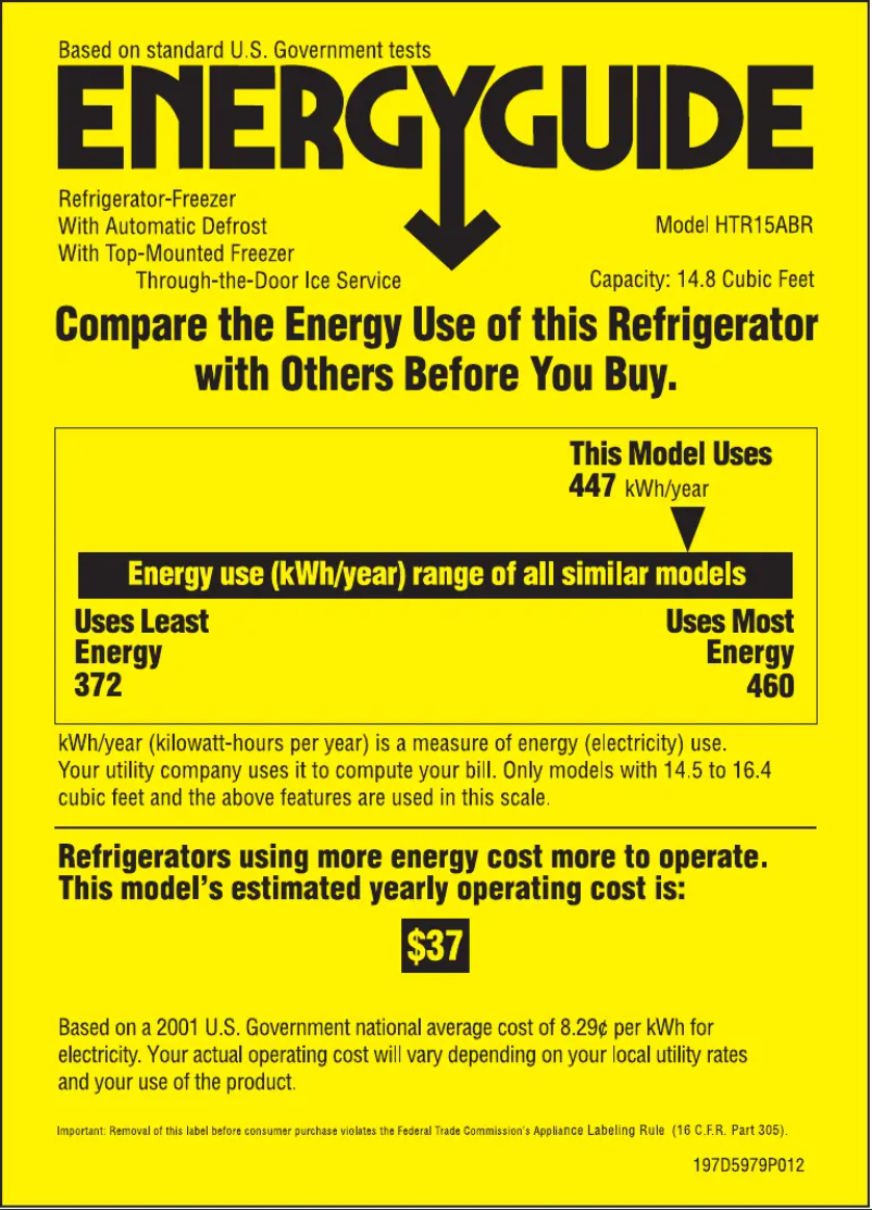 Page n°1 - Label énergétique Hotpoint HTR15ABRRCC
