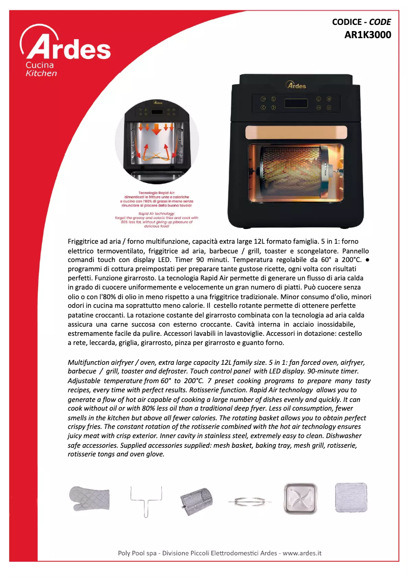 Page 1 de la notice Fiche technique Ardes AR1K3000