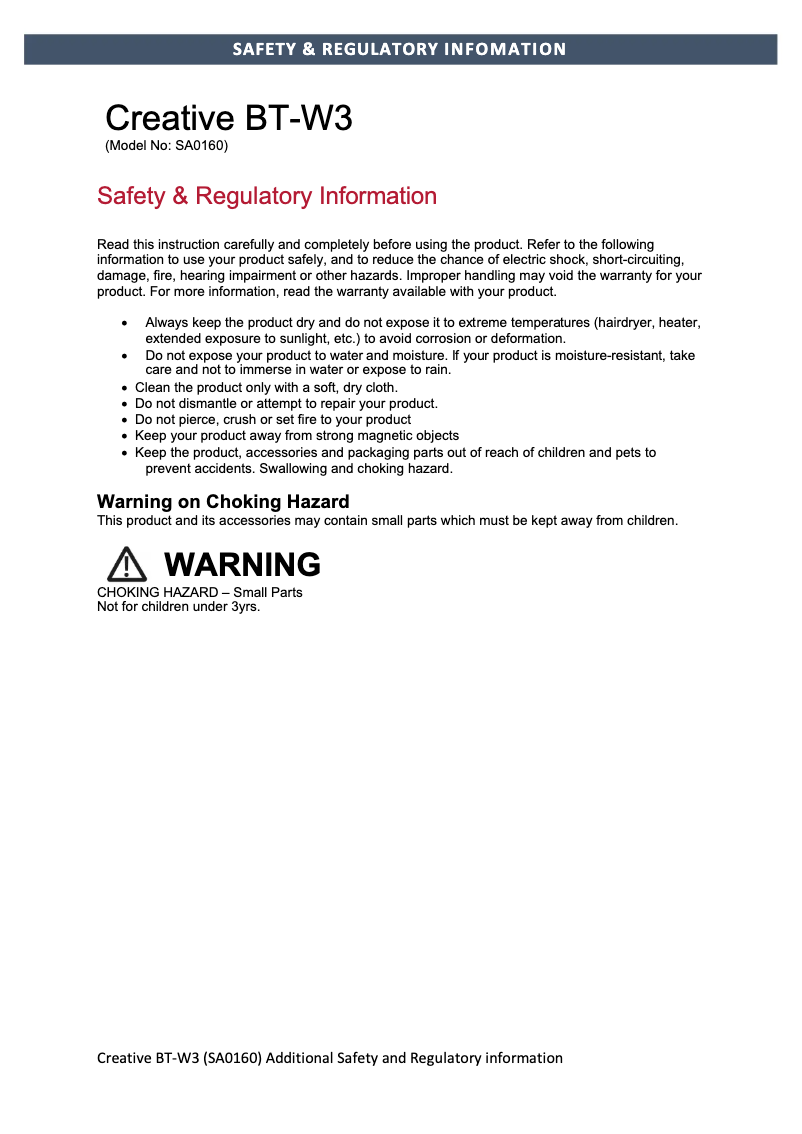 Página 1 del manual Instrucciones de seguridad Creative BT-W3