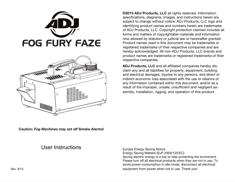 Image de la première page du manuel de l'appareil Fog Fury Faze