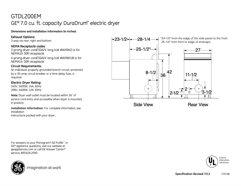 Image de la première page du manuel de l'appareil DuraDrum GTDL200EMWW