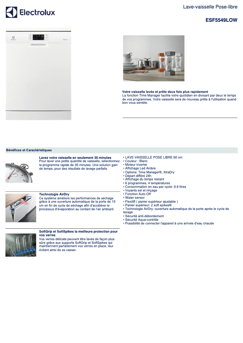 Page n°1 - Fiche technique Electrolux ESF5549LOW
