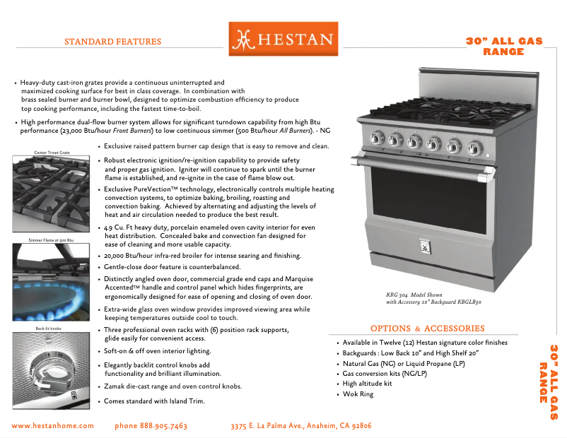 Page 1 de la notice Fiche technique Hestan KRG304-NG