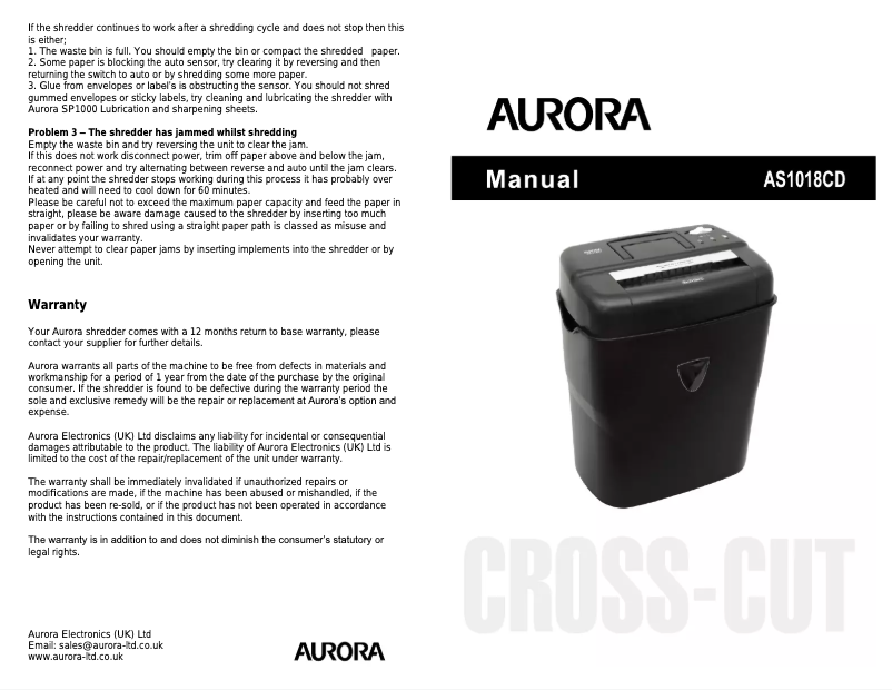 Page 1 de la notice Manuel utilisateur Aurora AS1018CD