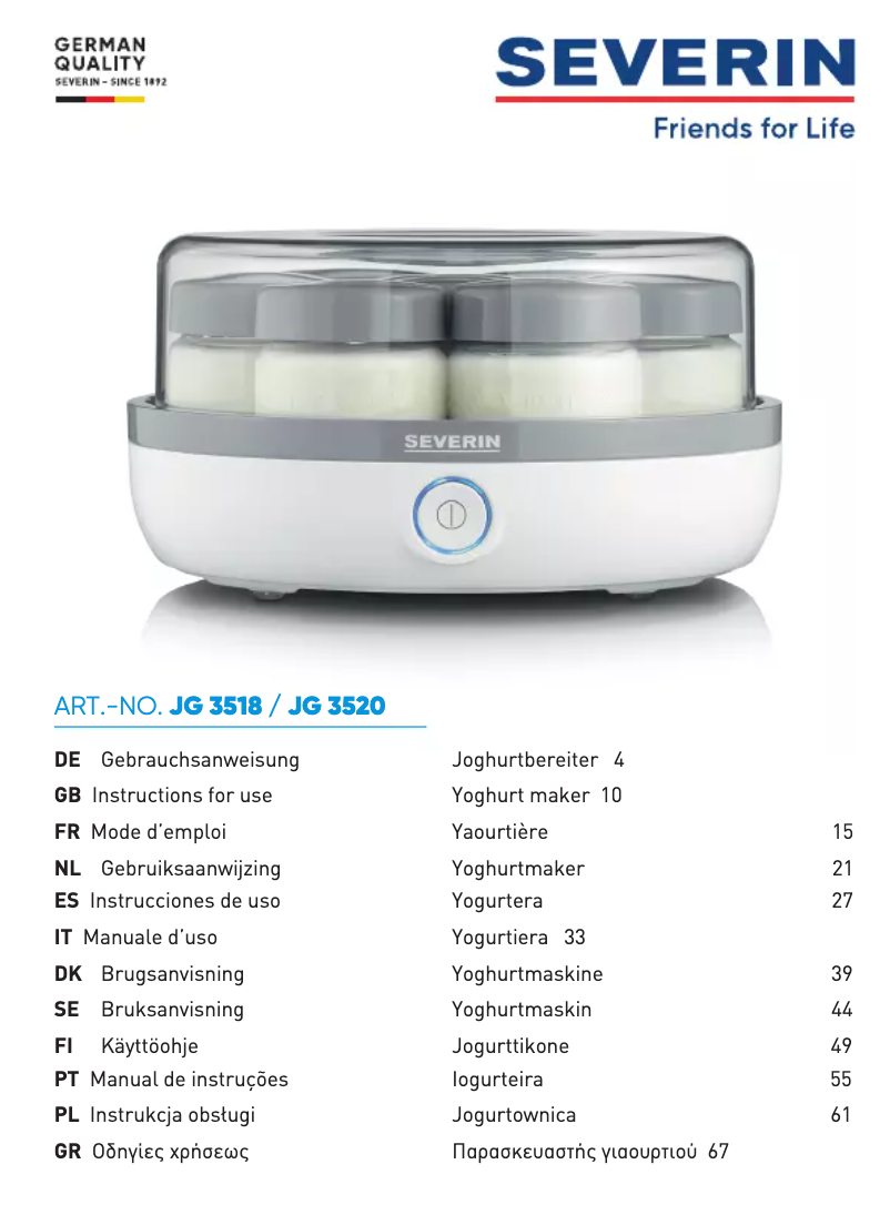Page 1 de la notice Manuel utilisateur Severin JG 3520