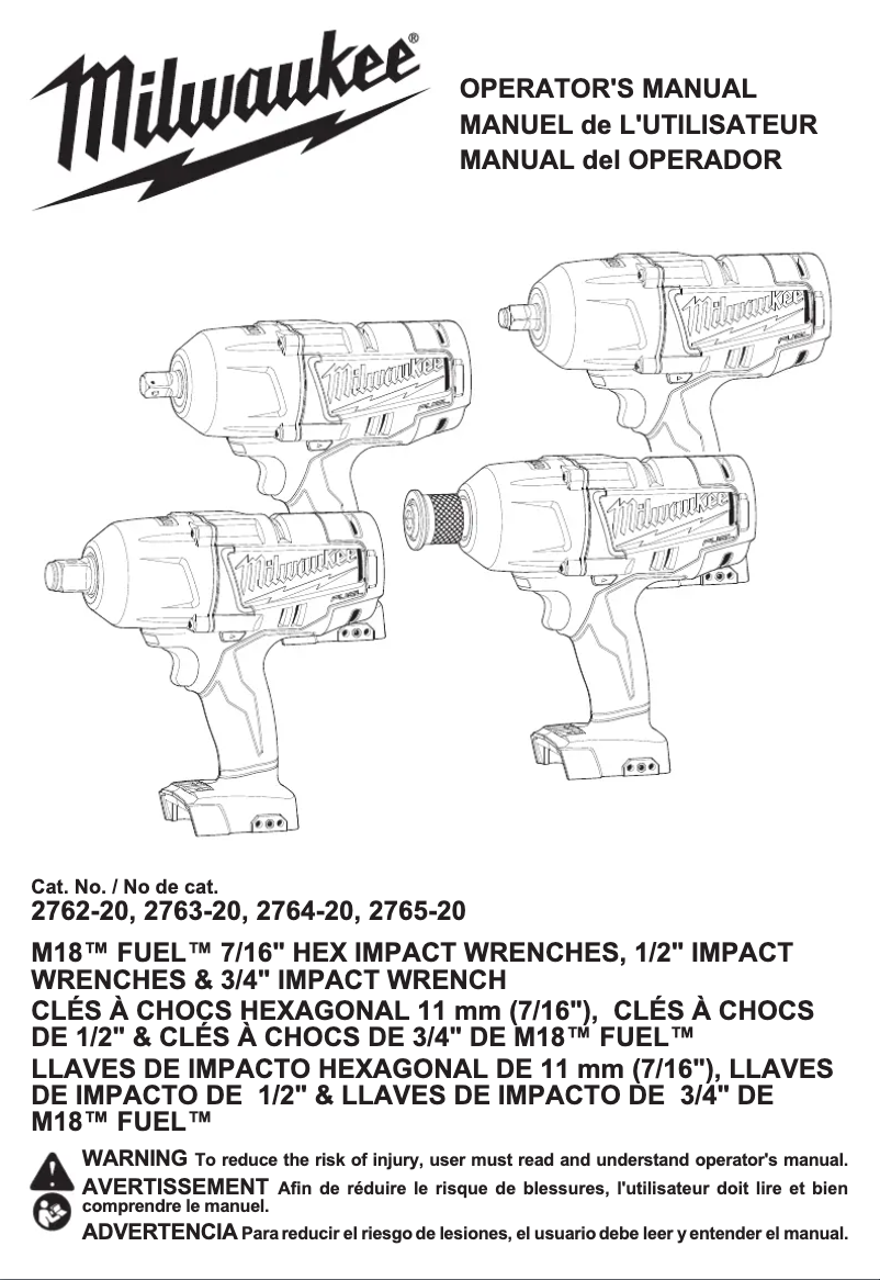 Page n°1 - Manuel utilisateur Milwaukee M18 Fuel 2762-22