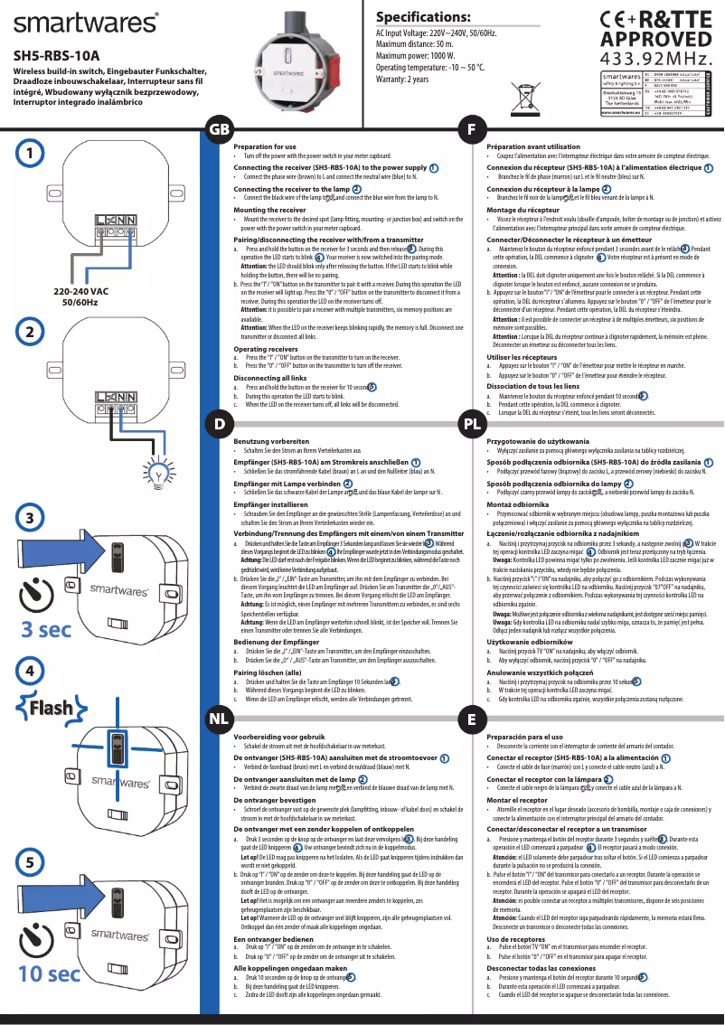 Page n°1 - Manuel utilisateur Smartwares SH5-RBS-10A