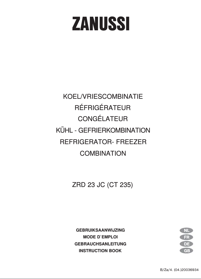 Page n°1 - Manuel utilisateur Zanussi ZRD 23 JC