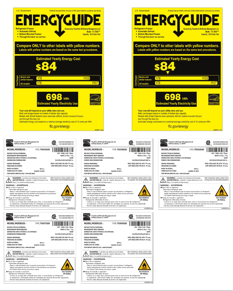 Page 1 de la notice Label énergétique Kenmore 75039
