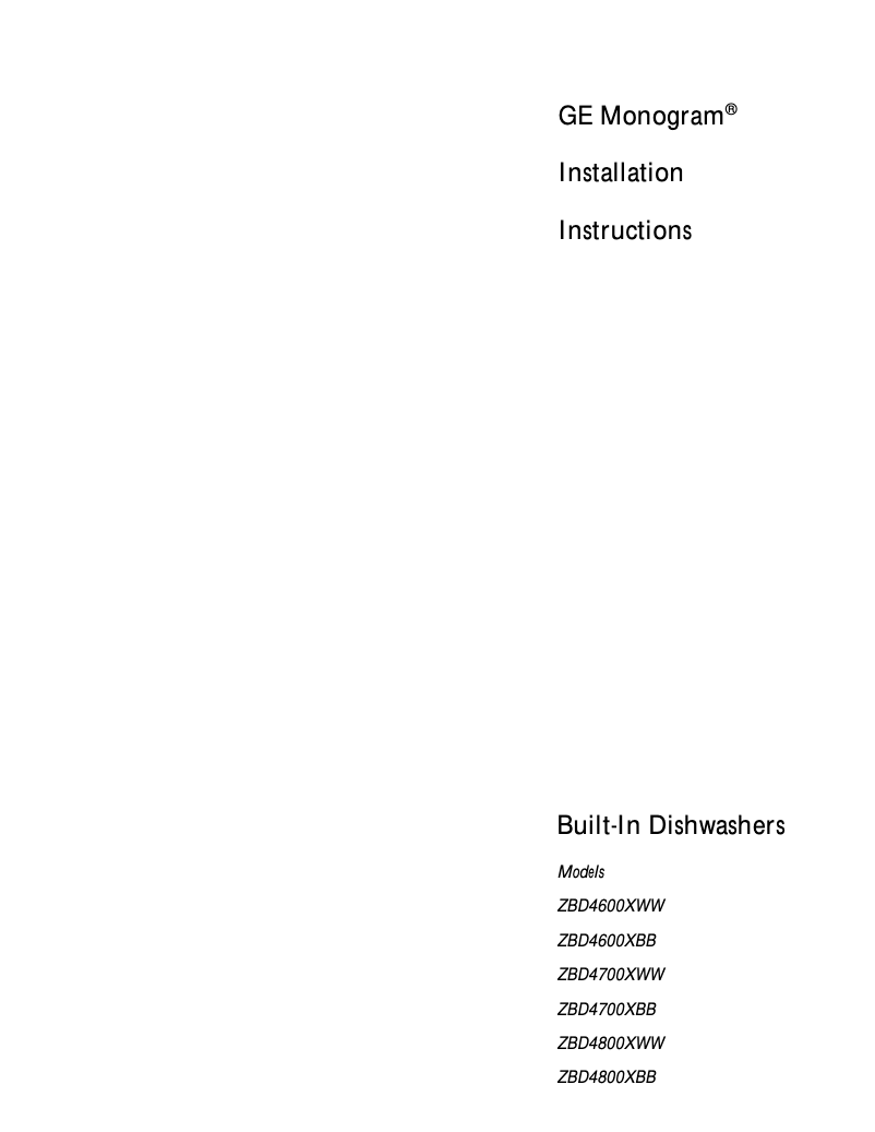 Page 1 de la notice Guide d'installation GE ZBD4800XBB