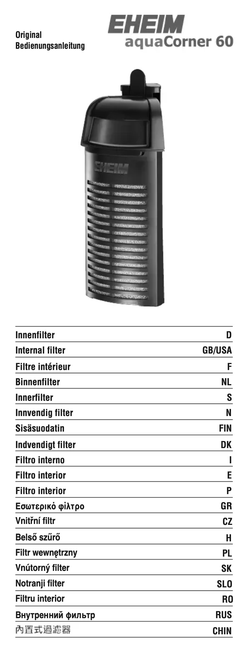 Page 1 de la notice Manuel utilisateur Eheim Aquacorner 60