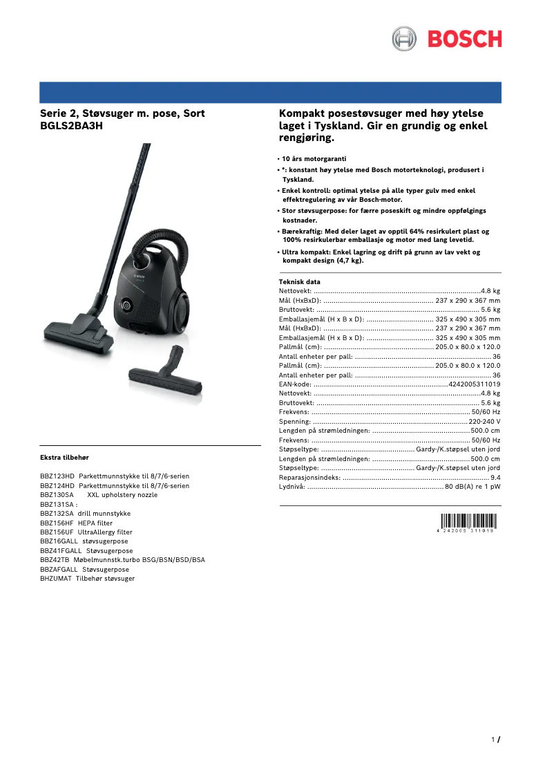 Image de la première page du manuel de l'appareil BGLS2BA3H