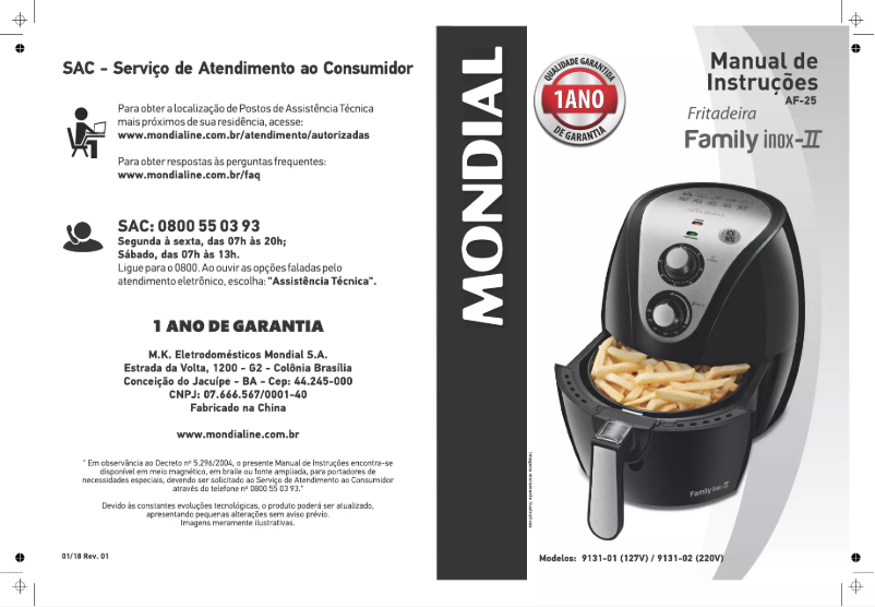 Page 1 de la notice Manuel utilisateur Mondial Family Inox II AF-25