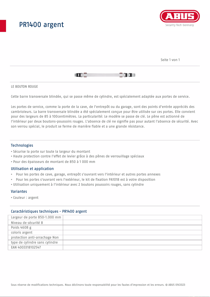 Image de la première page du manuel de l'appareil PR1400