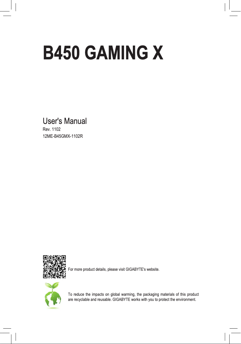 Page n°1 - Manuel utilisateur Gigabyte B450 Gaming X