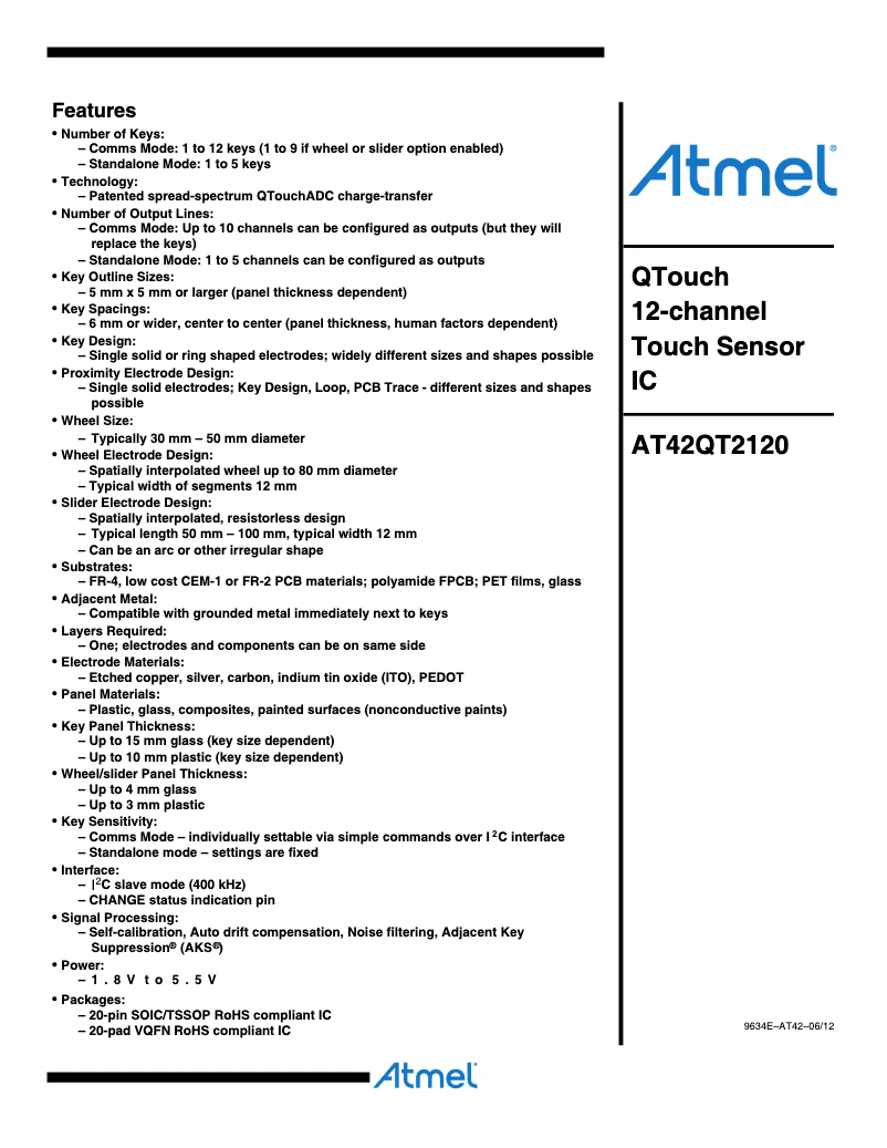 Page 1 de la notice Manuel utilisateur Microchip AT42QT2120