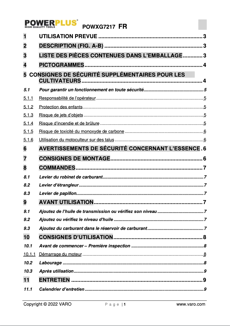 Page 1 de la notice Manuel utilisateur PowerPlus POWXG7217