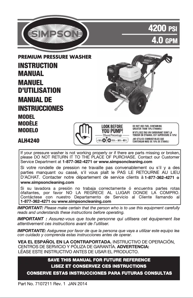 Page 1 de la notice Manuel utilisateur Simpson ALH4240