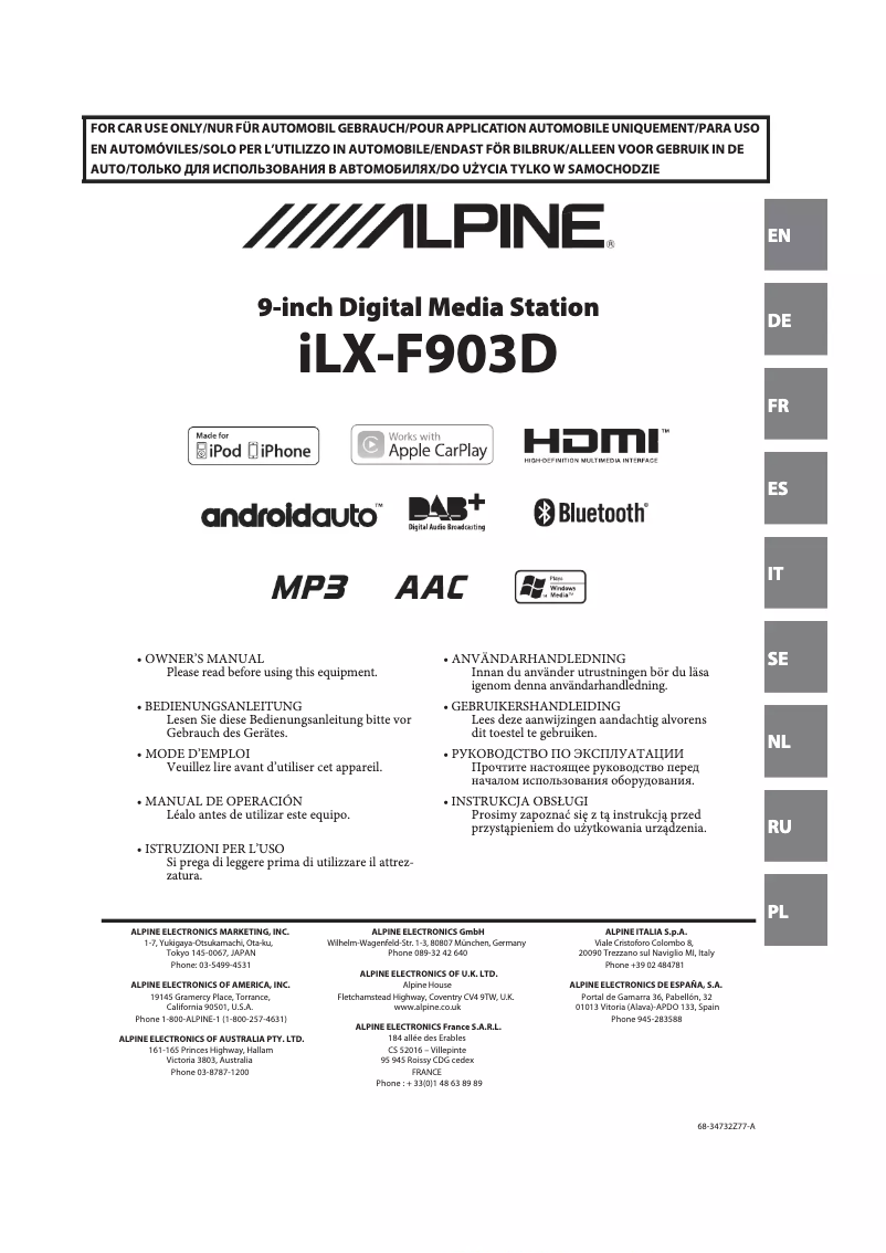 Page 1 de la notice Manuel utilisateur Alpine iLX-F903T6