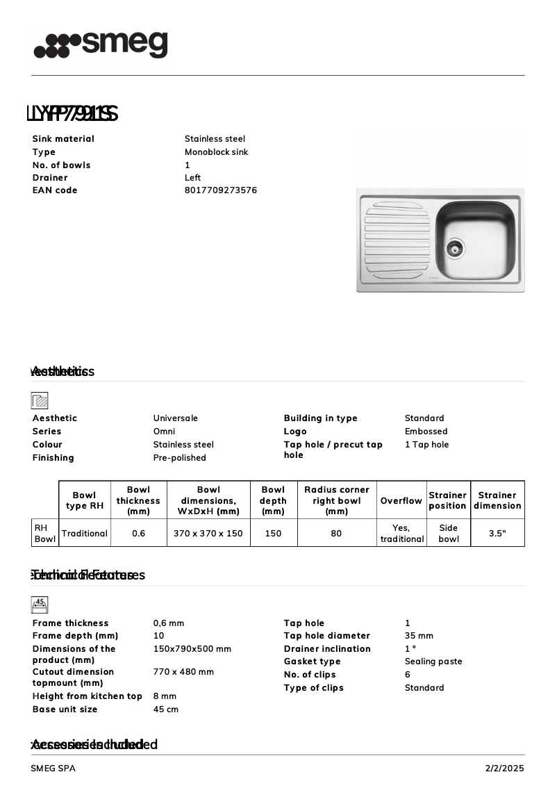 Page 1 de la notice Manuel utilisateur Smeg LYP791S