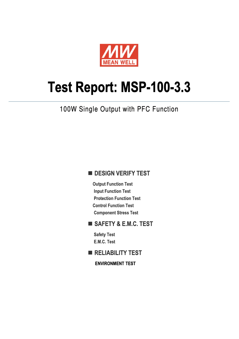 Page n°1 - Fiche technique Mean Well MSP-100-3.3