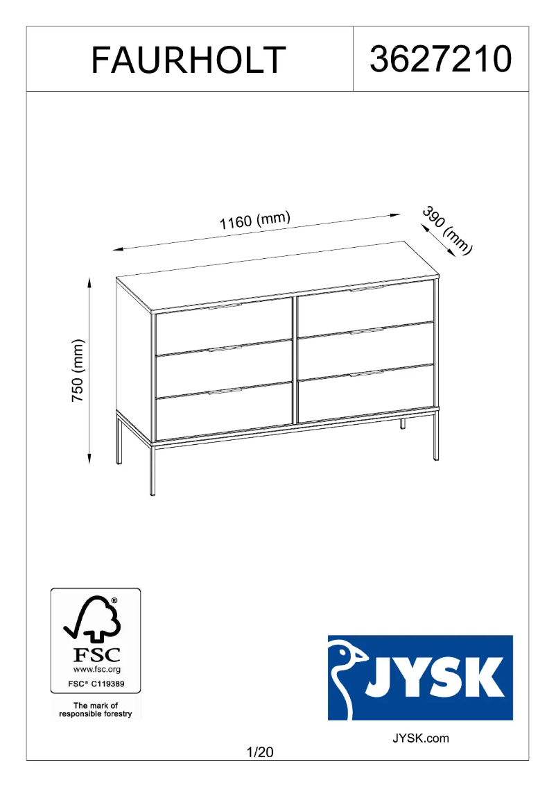 Page 1 de la notice Manuel utilisateur JYSK Faurholt (116x75x39)