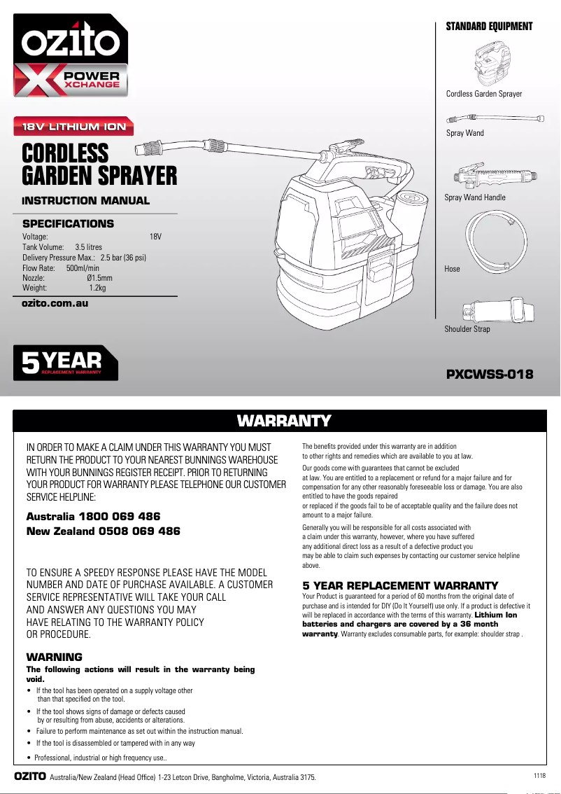 Page n°1 - Manuel utilisateur Ozito PXCWSS-018