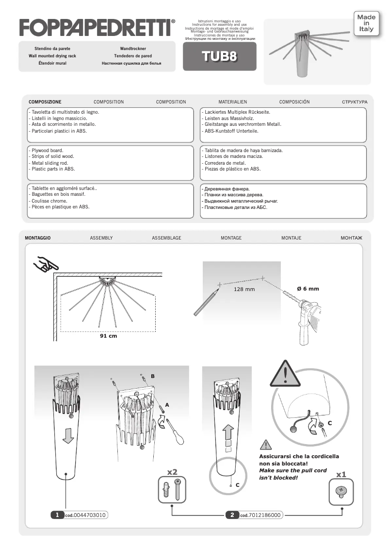 Page 1 de la notice Manuel utilisateur Foppapedretti Tub8